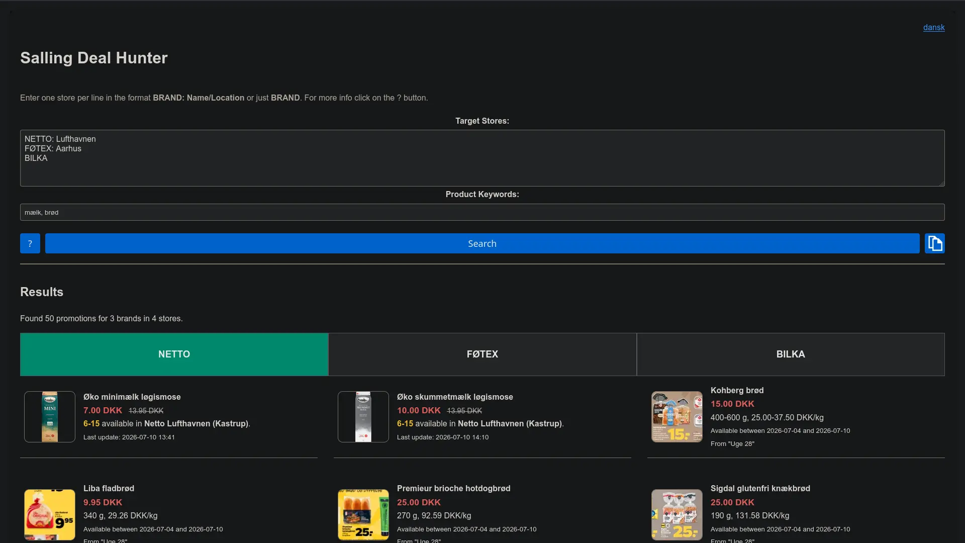 Screenshot of the 'Salling Deal Hunter' Javascript project